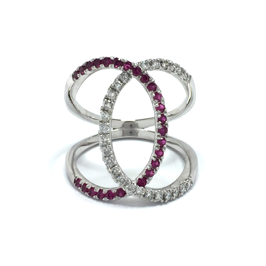 Wide Open Bypass Pink Sapphire and Diamond Ring 14k White Gold