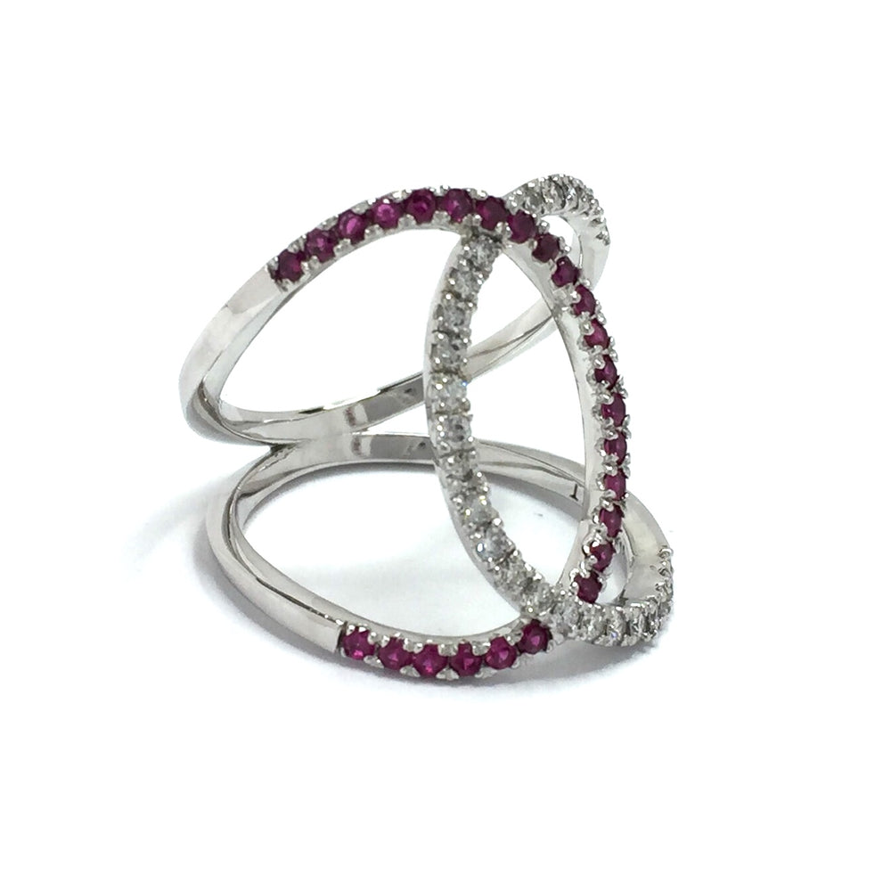 Wide Open Bypass Pink Sapphire and Diamond Ring 14k White Gold