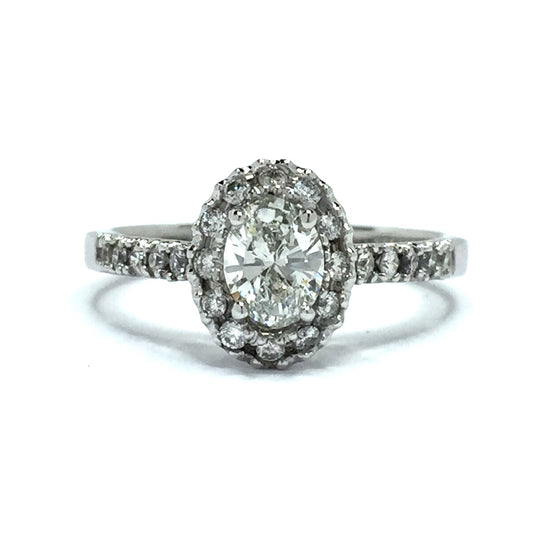 .73ctw Oval and Round Diamond Halo Engagement Ring