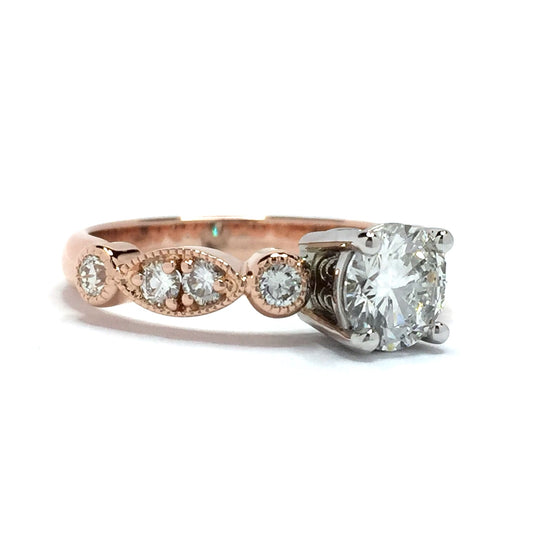 Simply Vintage Round Diamonds Engagement Ring 14k Rose Gold