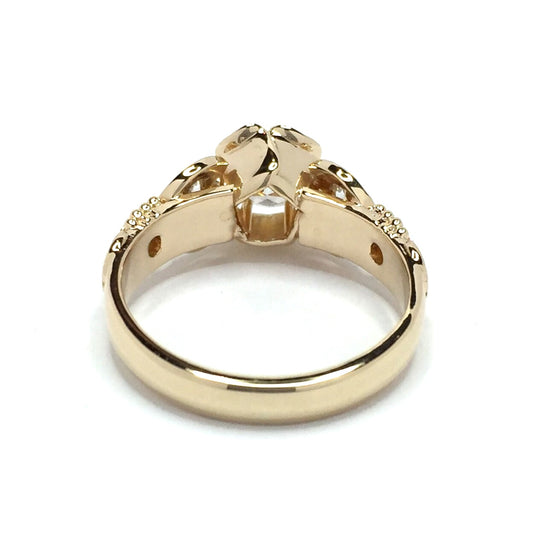 Rose flower design round diamonds engagement ring 14k yellow gold