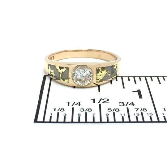 Gold Quartz Ring Double Sided Inlaid .61ct Round Diamond 14k Yellow Gold