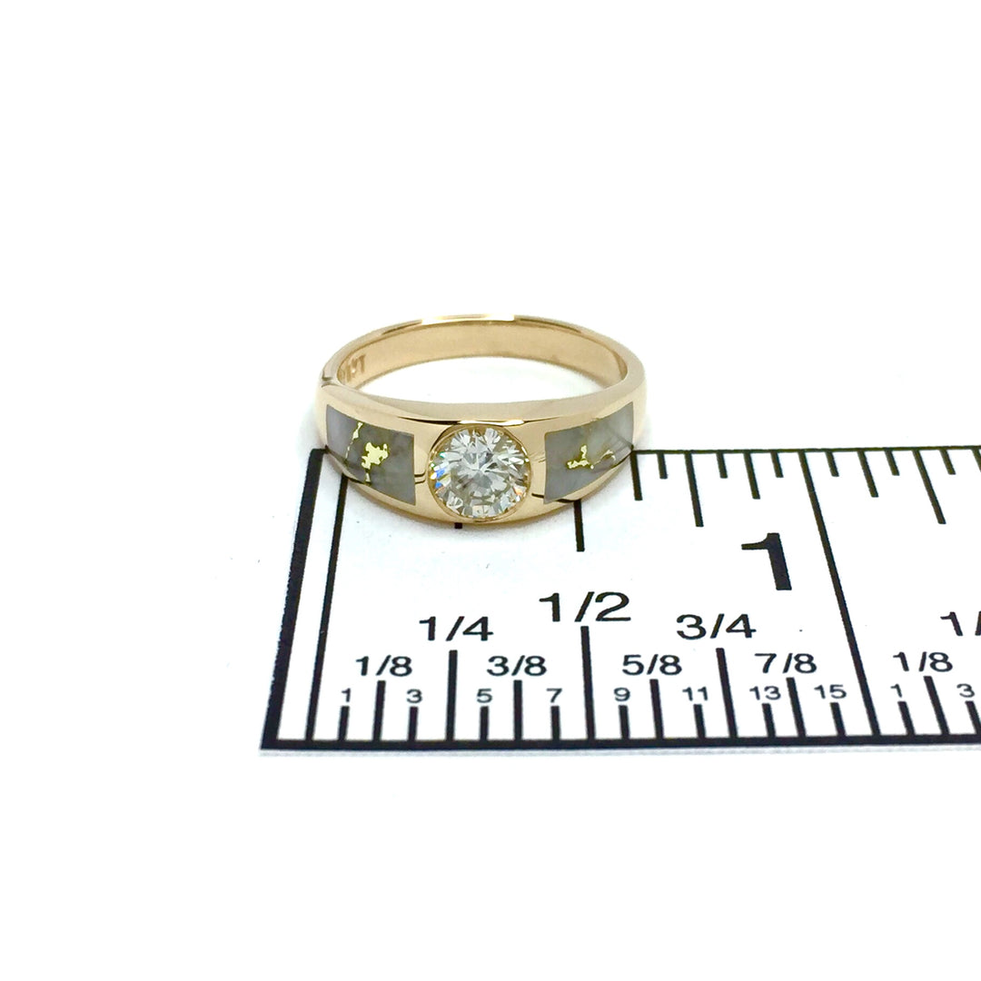 Gold Quartz Ring Double Sided Inlaid .51ct Round Diamond 14k Yellow Gold