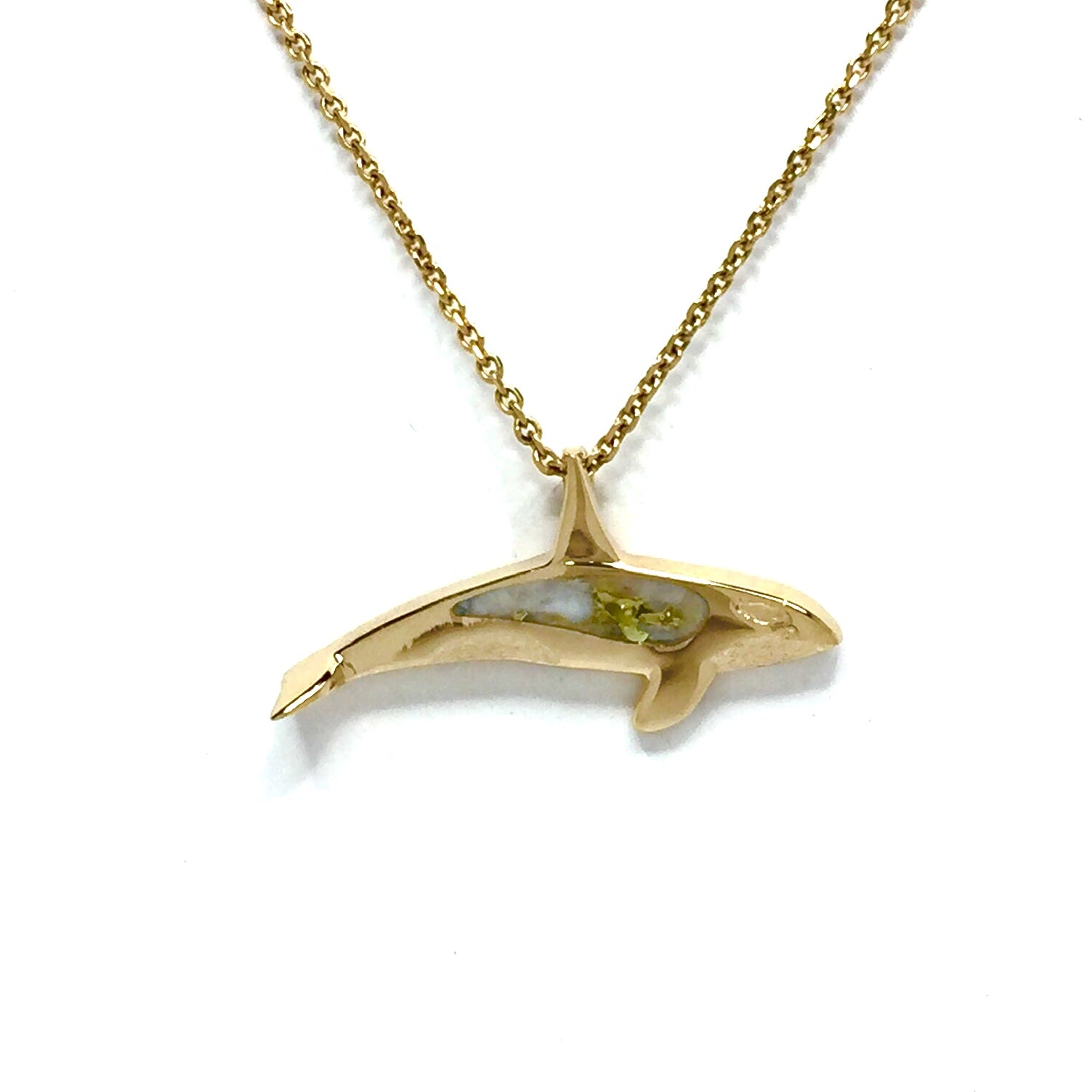 Gold Quartz Necklace - Inlaid All Natural Orca Whale – Hawkes and Co