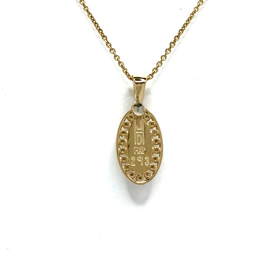Gold in quartz necklace .22ctw halo diamond oval inlaid pendant made of 14k yellow gold