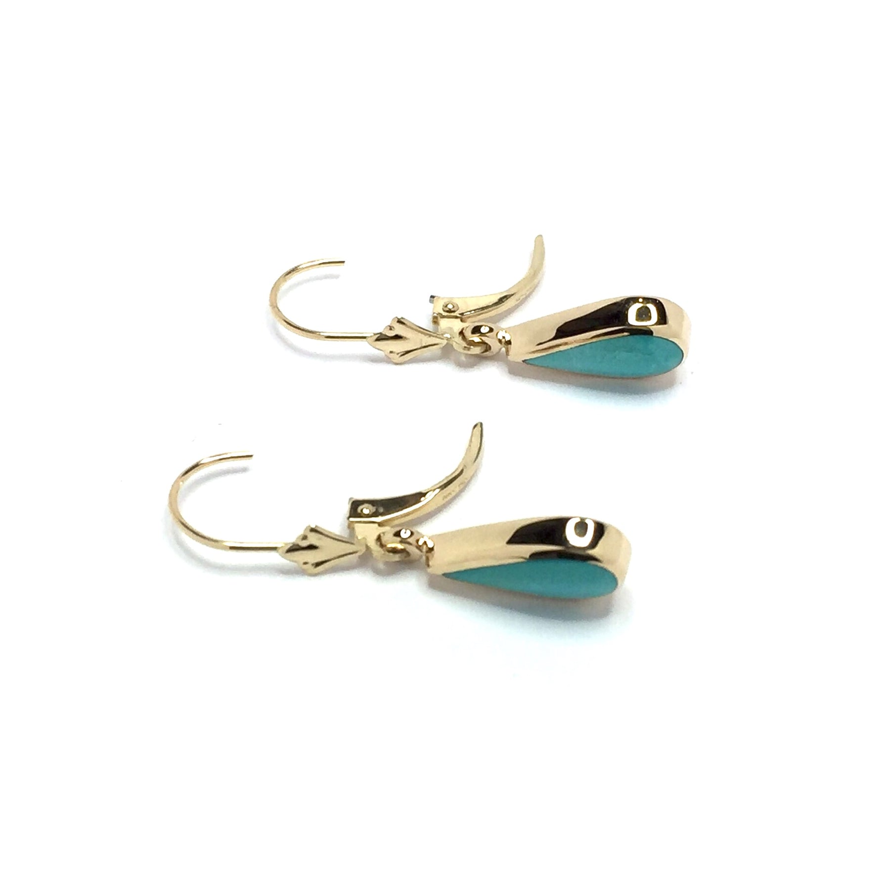 Natural Sleeping Beauty Turquoise Tear Drop Inlaid Lever Back Earrings