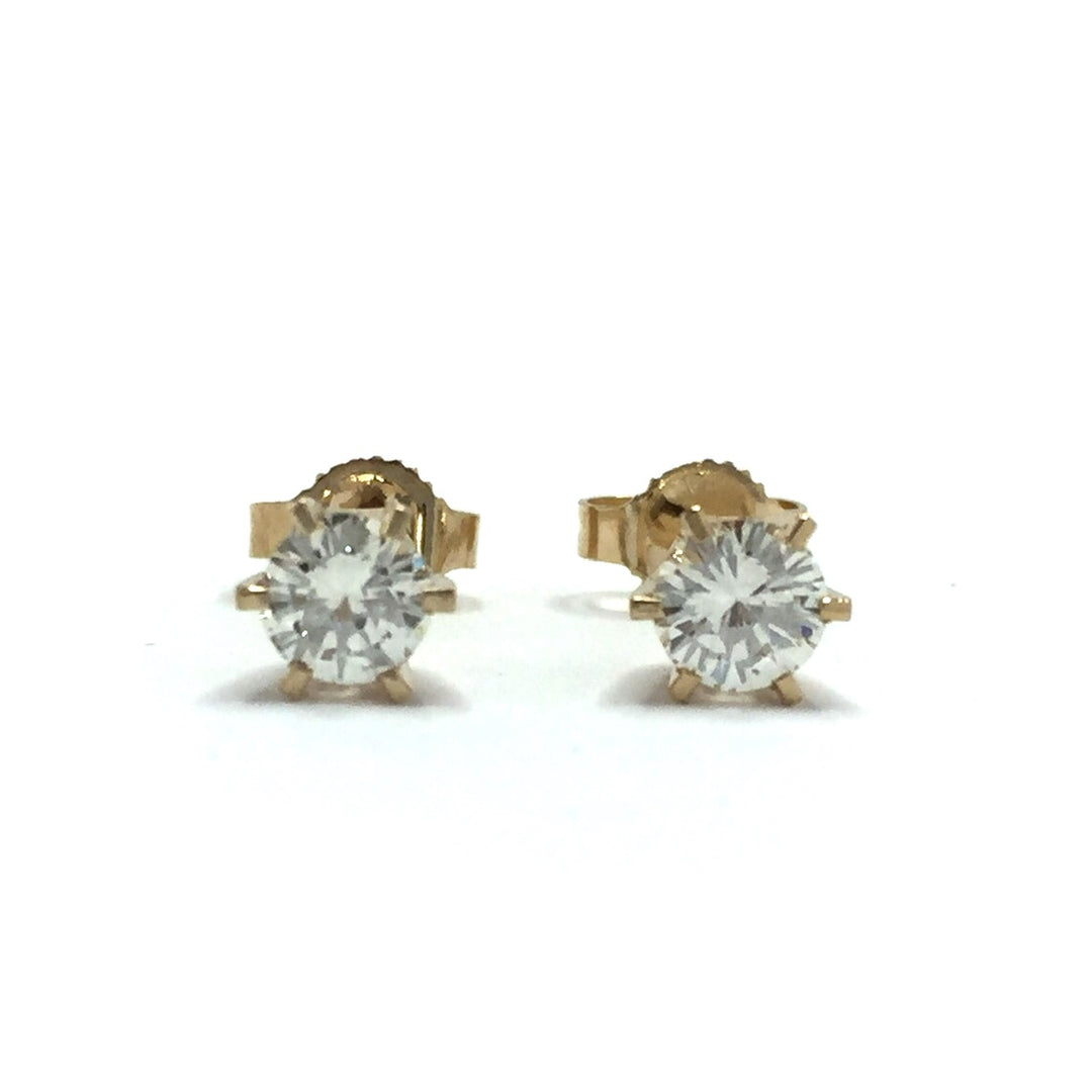 Round brilliant cut diamond stud earrings .52ctw 14k yellow gold