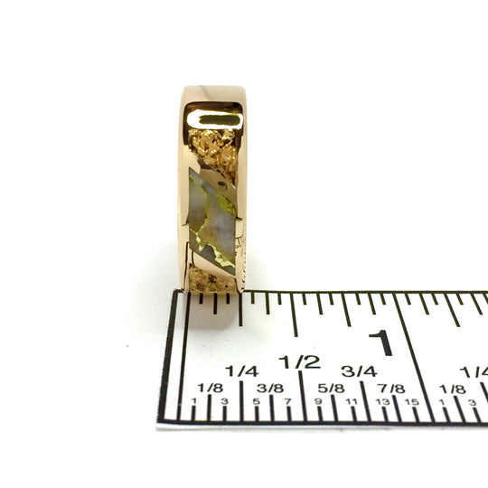 Gold quartz ring center inlaid and natural nugget sides 14k yellow gold