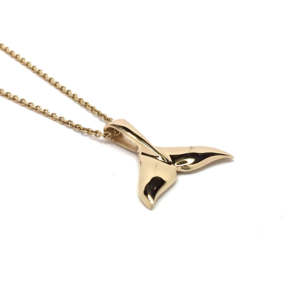 Whale Tail Pendant Realistic Design 14k Yellow Gold