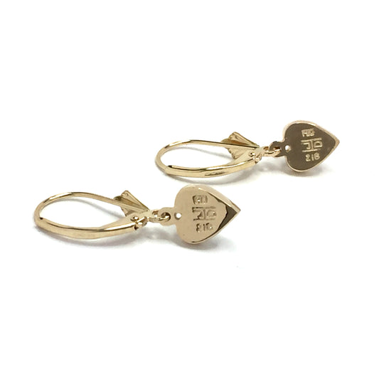 Gold Quartz Earrings Heart Shape Inlaid Lever Backs
