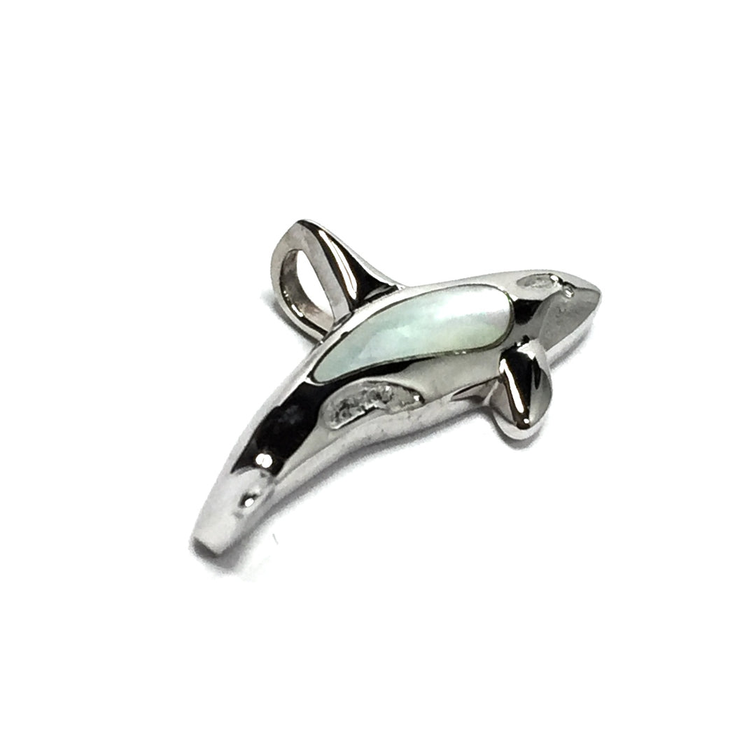 Mother Of Pearl Inlaid Orca Killer Whale Pendant