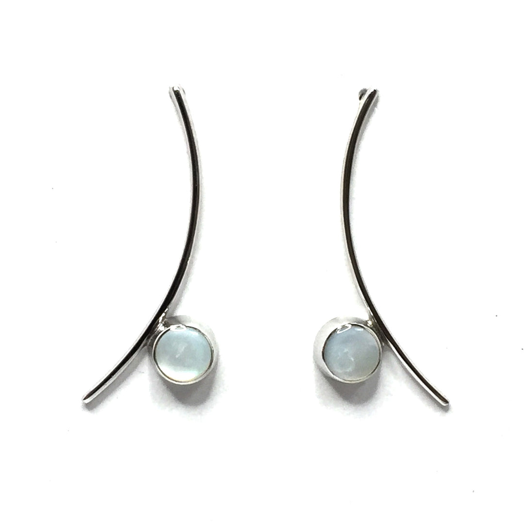 Mother Of Pearl Round Inlay Curved Bar Earrings