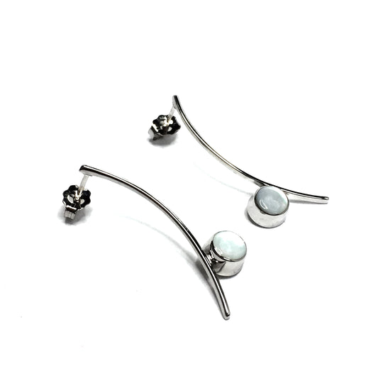 Mother Of Pearl Round Inlay Curved Bar Earrings