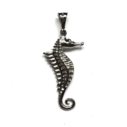 Onyx Inlaid .02Ctw Diamond Seahorse Pendant