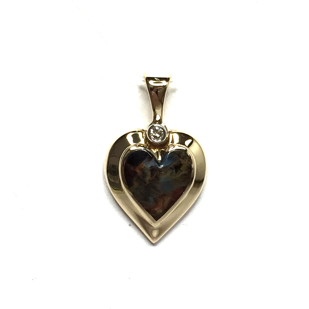 Pietersite heart shape inlaid .02ctw diamond pendant