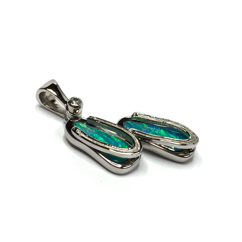 Opal pendant sandals inlaid design 14k white gold