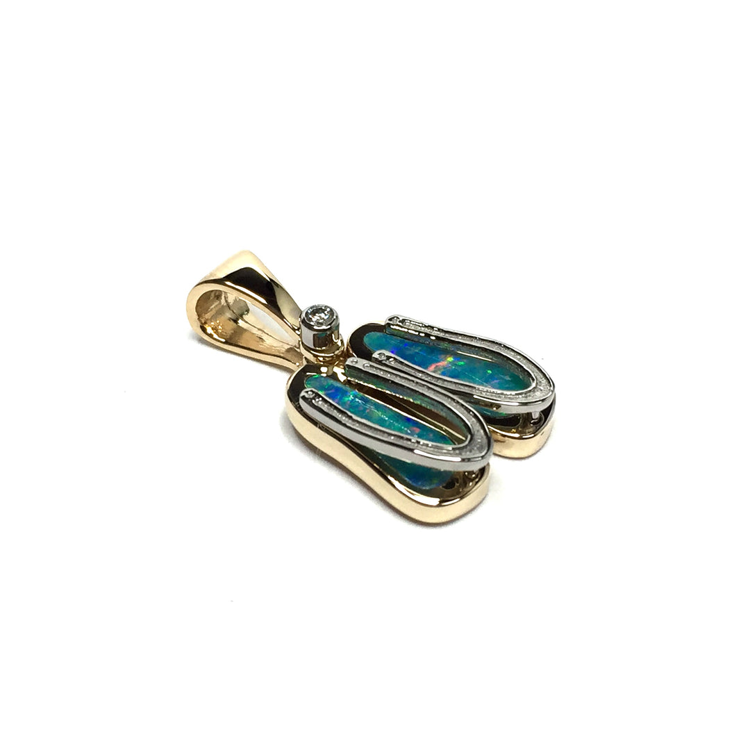 Opal Pendant Sandals Double Inlaid Design .02ct Round Diamond 14k Gold