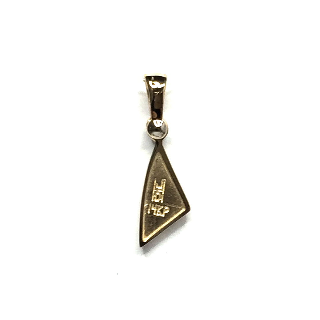 Natural Australian Opal Pendant Triangle Inlaid Design .02ct Round Diamond 14k Yellow Gold