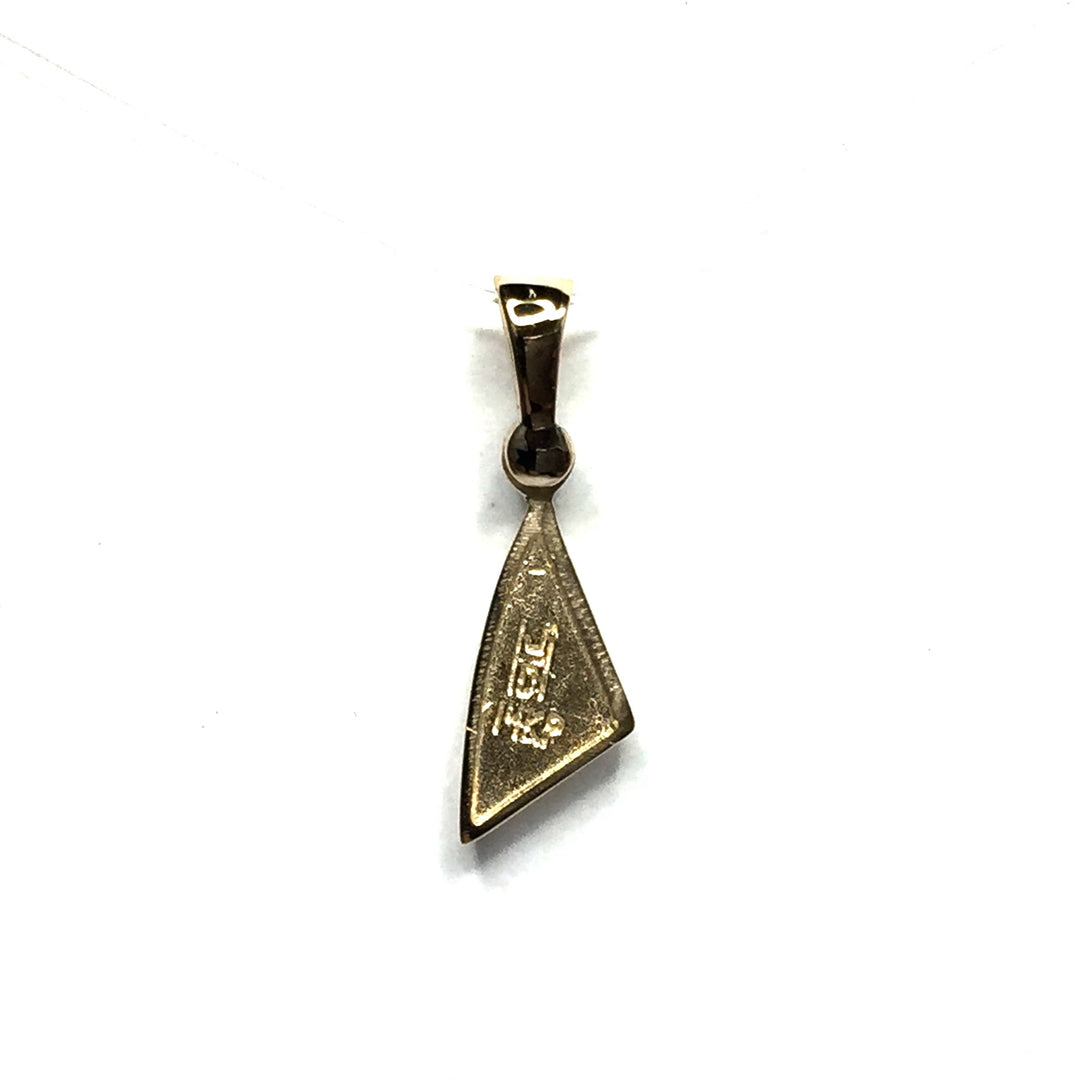 Opal Pendant Triangle Inlaid Design .02ctw Round Diamond 14k Yellow Gold