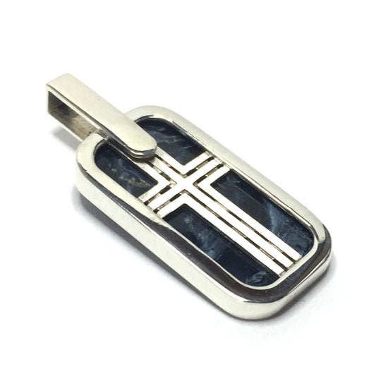 Natural pietersite inlaid dog tag cross pendant