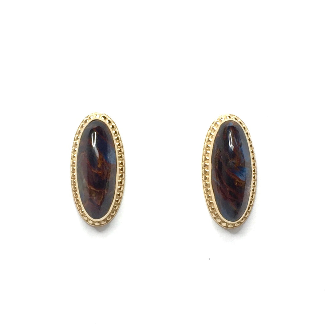 Natural pietersite oval inlaid milgrain earrings