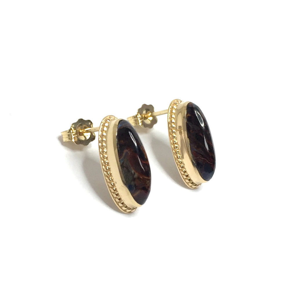 Natural pietersite oval inlaid milgrain earrings