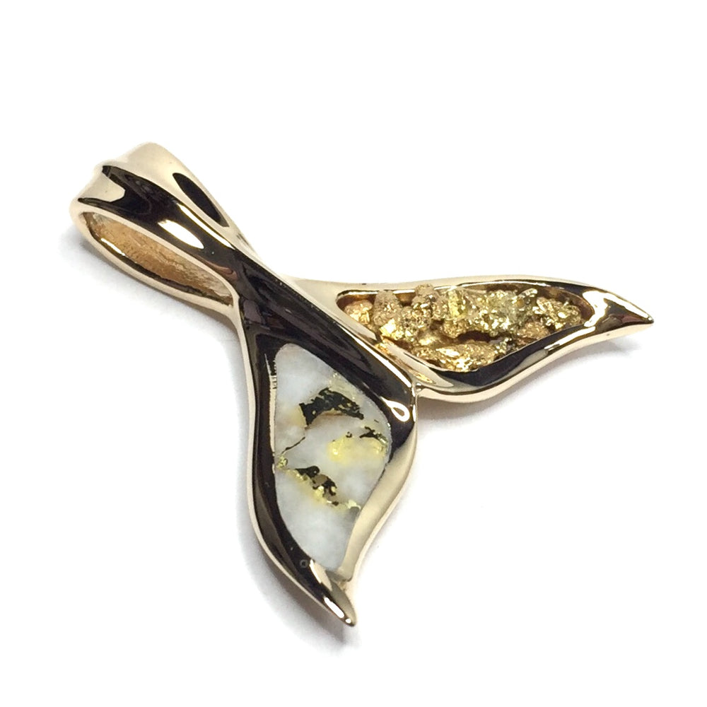 Whale Tail Necklaces gold in quartz and natural nuggets inlaid sea life pendant made of 14k yellow gold