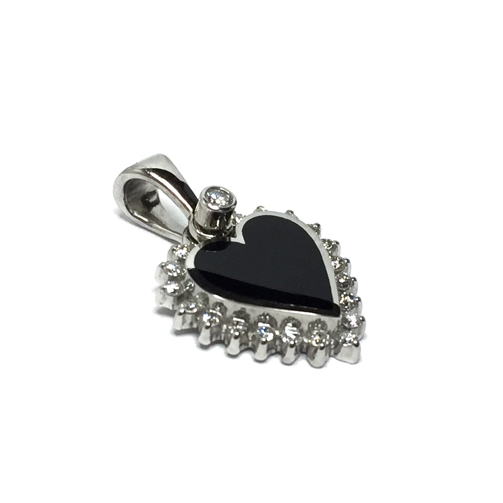 Onyx Heart Shape Inlaid .21Ctw Diamond Pendant