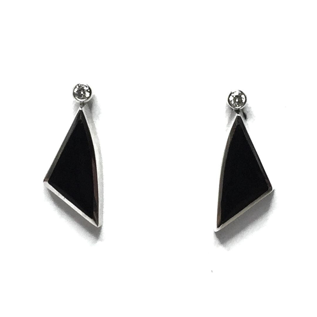 Onyx Triangle Shape Inlaid .04Ctw Diamond Earrings