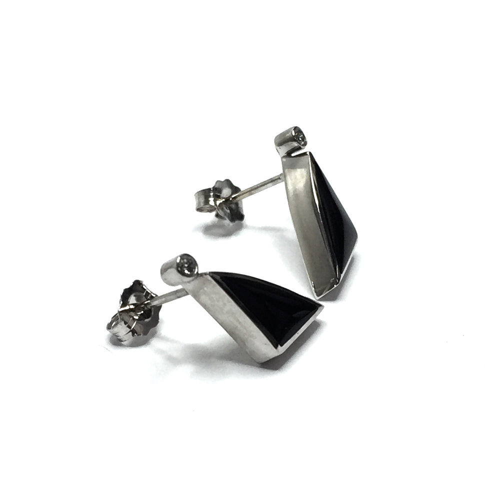 Onyx Triangle Shape Inlaid .04Ctw Diamond Earrings