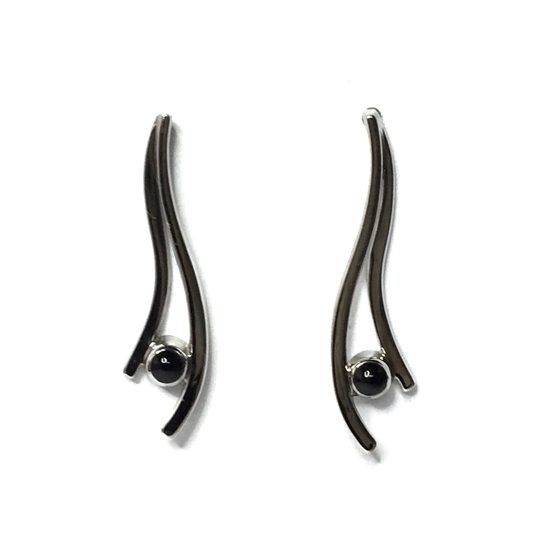 Onyx Round Inlay Double Curved Bar Earrings