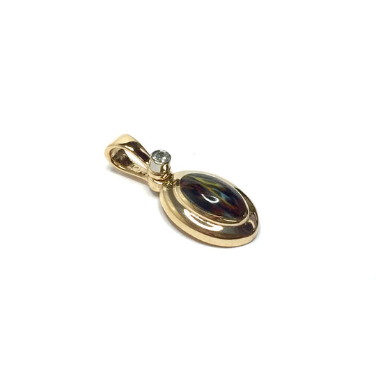 Natural pietersite oval inlaid .02ctw diamond pendant