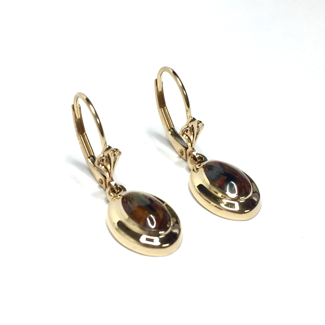 Pietersite oval inlaid lever back earrings