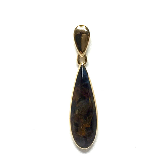 Natural pietersite inlaid tear drop pendant