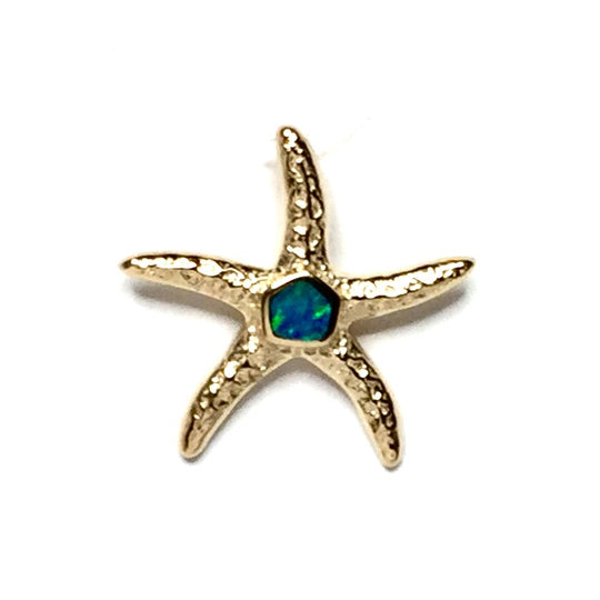 Opal Pendant Inlaid Realistic Star Fish Design 14k Yellow Gold