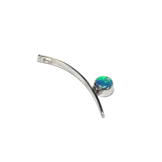 Opal Pendant Round Inlaid Curved Bar Design 14k White Gold