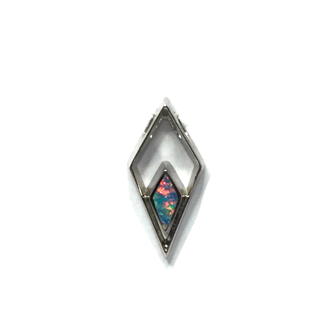 Opal Pendant Triangle Inlaid Design 14k White Gold