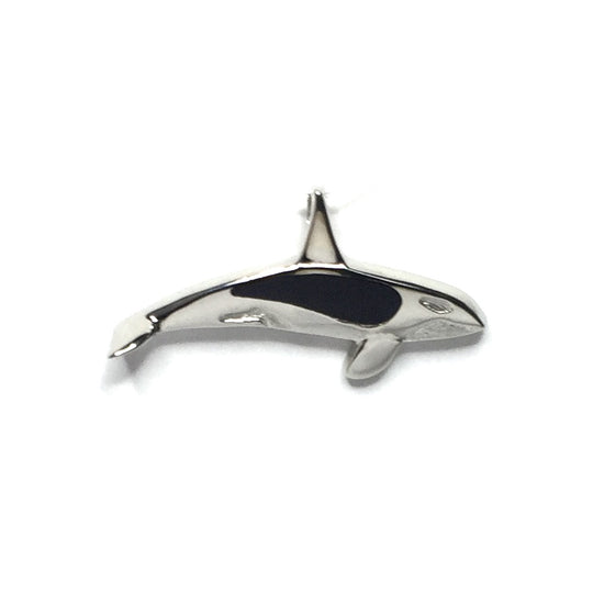 Onyx Inlaid Orca Killer Whale Pendant