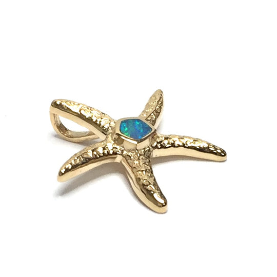 Opal Pendant Inlaid Realistic Star Fish Design 14k Yellow Gold
