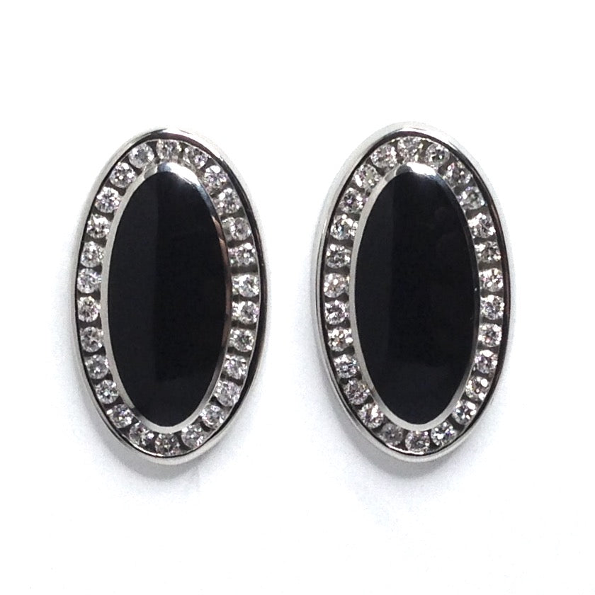 Onyx Oval Inlaid .73Ctw Diamond Earrings