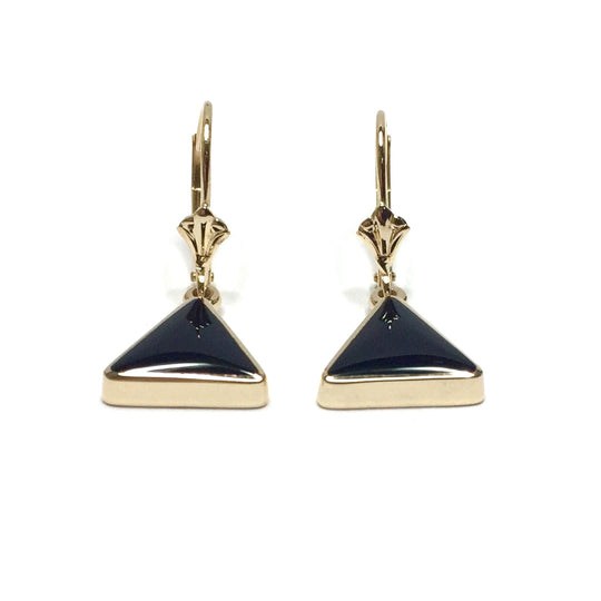 Onyx Triangle Inlaid Lever Back Earrings