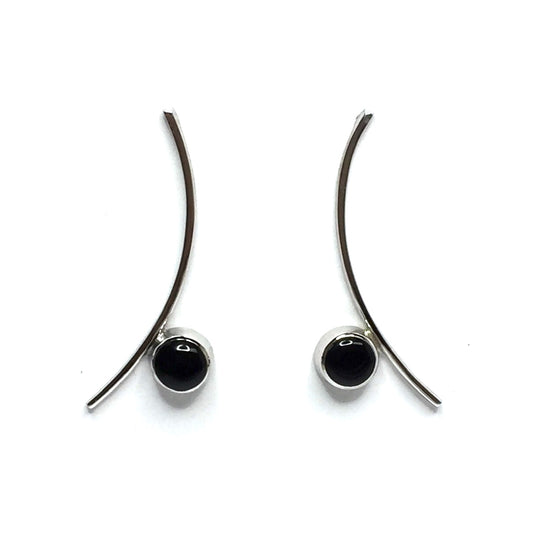 Onyx Round Inlaid Curved Bar Earrings