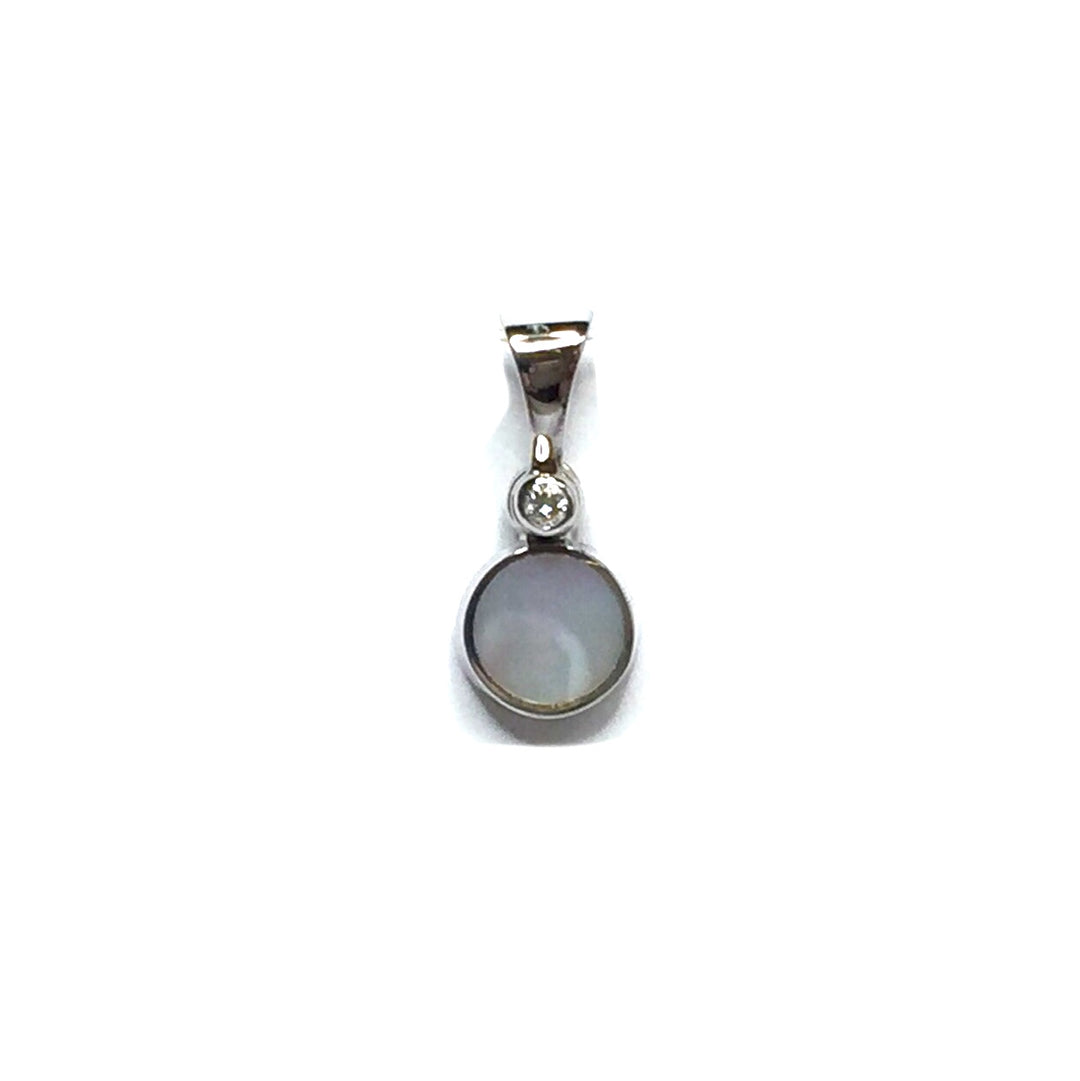 Mother Of Pearl Round Inlaid .02Ct Diamond Pendant