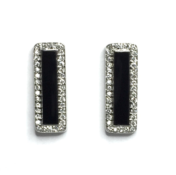 Onyx Rectangle Inlaid .50Ctw Diamond Earrings