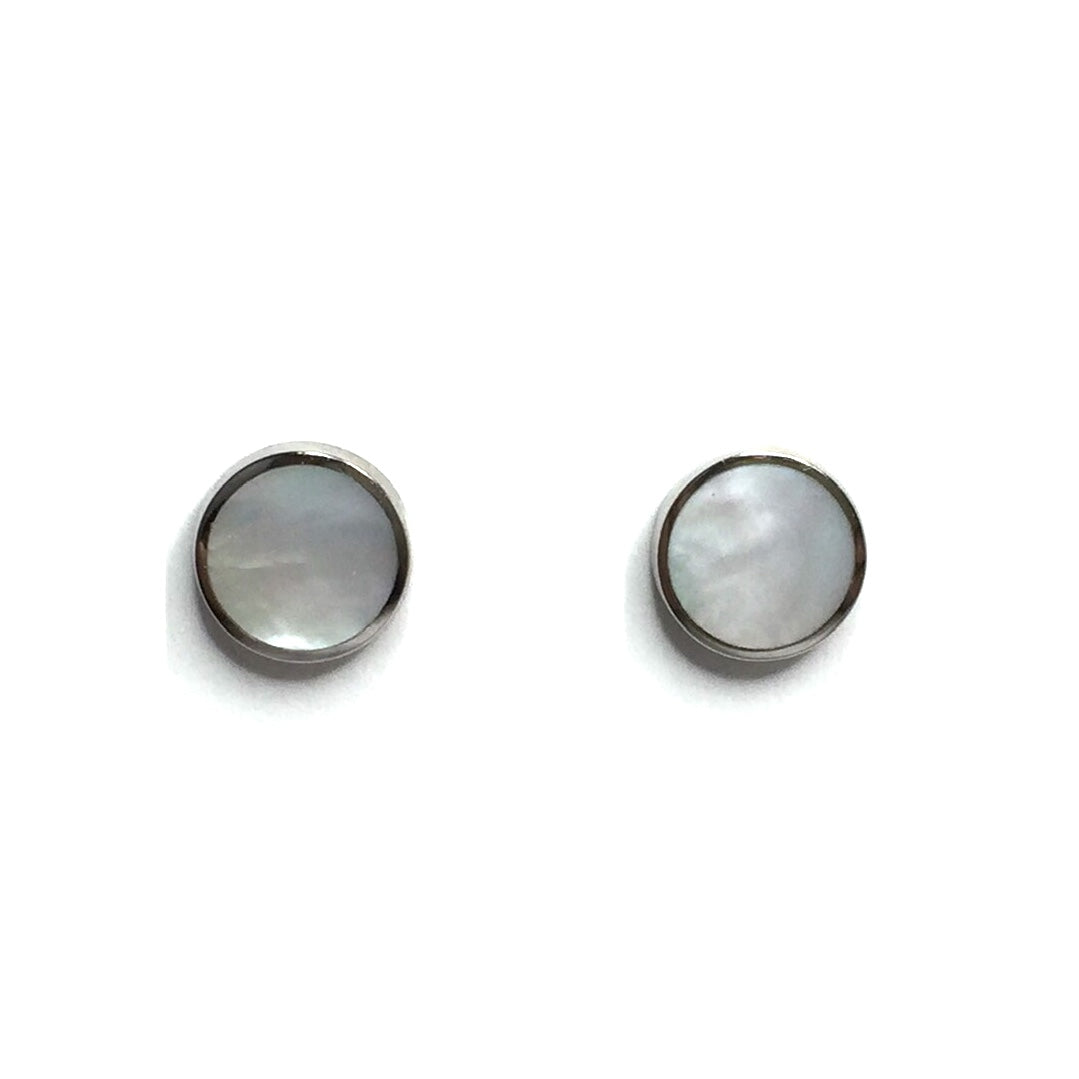 Mother Of Pearl Round Inlaid 9mm Earrings