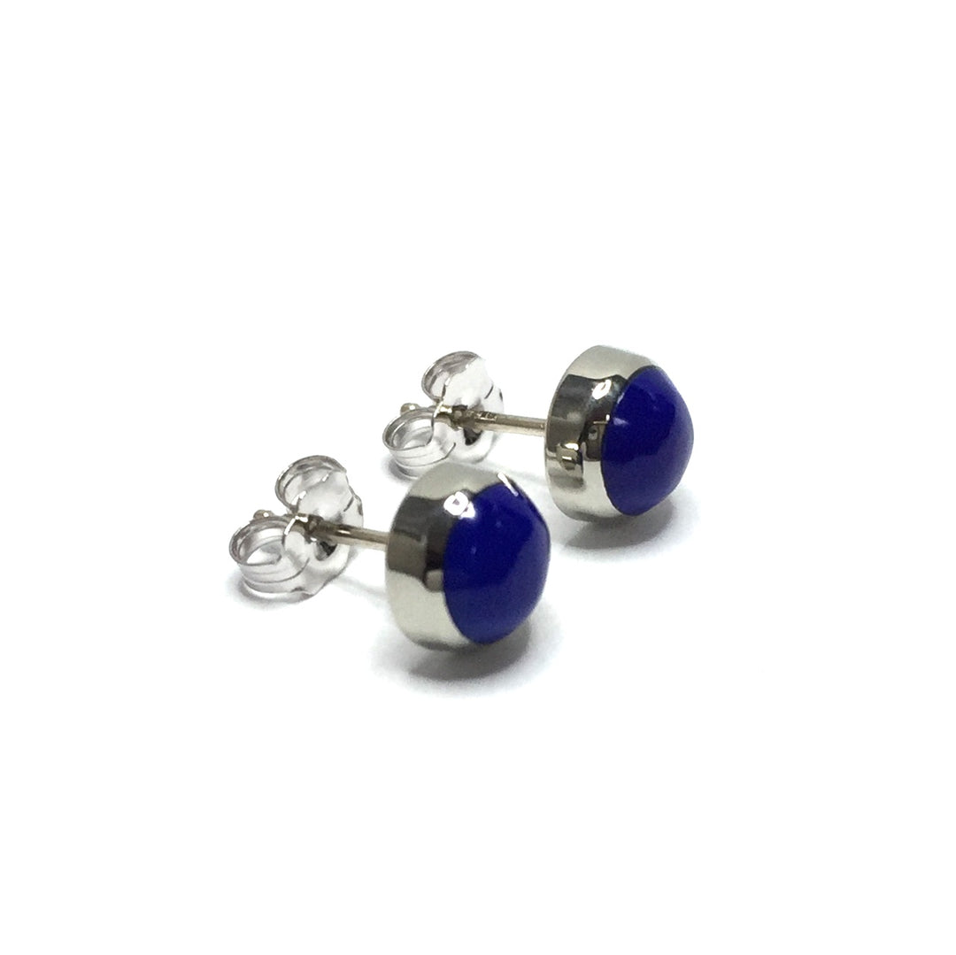 Lapis 6mm Round Inlaid Earrings