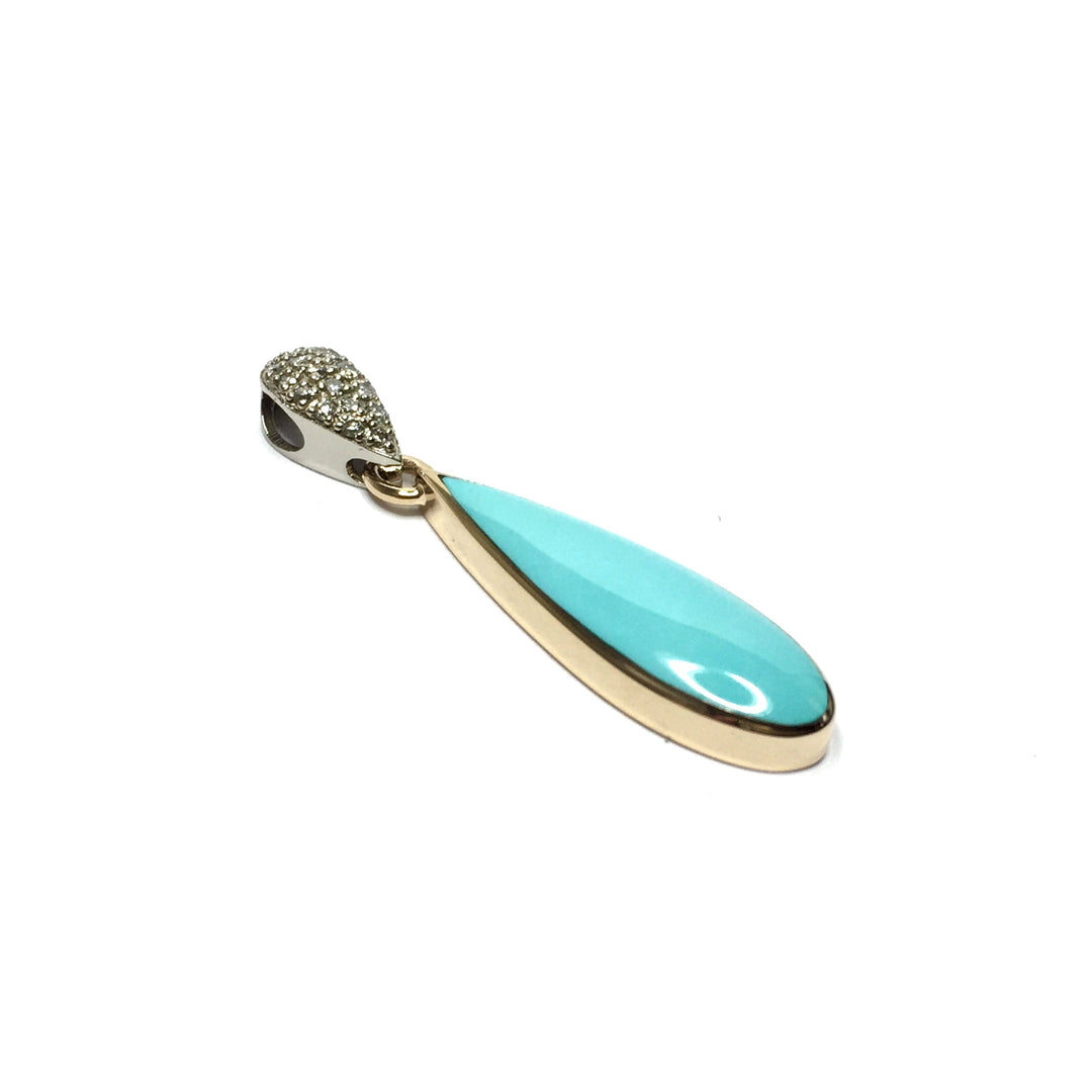 Sleeping Beauty Turquoise Tear Drop Inlaid .11Ctw Diamond Pendant