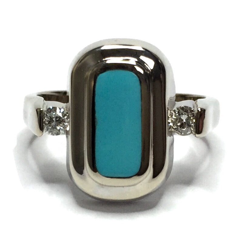 Sleeping Beauty Turquoise Oval Inlaid .61Ctw Diamond Ladies Ring