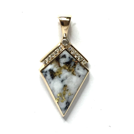 Gold Quartz Necklace Kite Shape Inlaid Pendant Made of 14k yellow gold accented by .19ctw diamonds