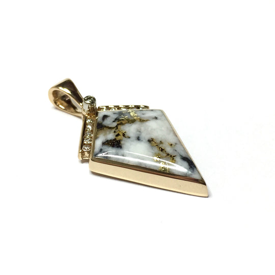 Gold Quartz Necklace Kite Shape Inlaid Pendant Made of 14k yellow gold accented by .19ctw diamonds
